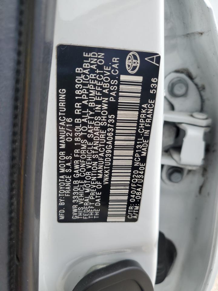 2016 Toyota Yaris L VIN: VNKKTUD39GA063735 Lot: 65145305
