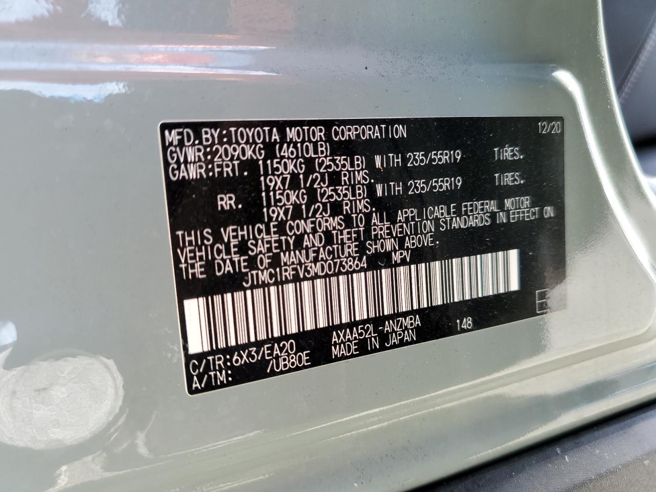 2021 Toyota Rav4 Xle Premium VIN: JTMC1RFV3MD073864 Lot: 63749625