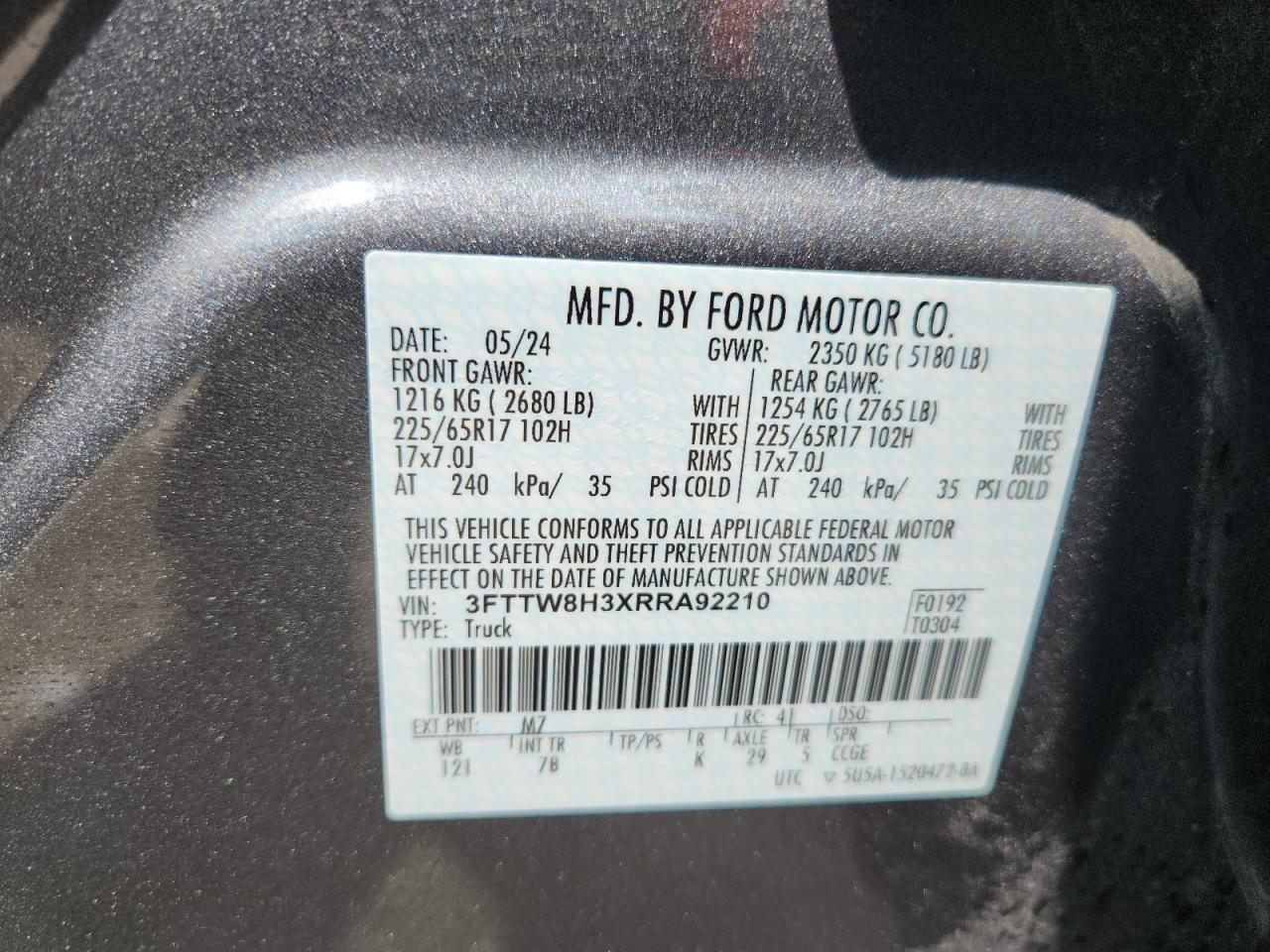 3fttw8h3xrra92210 3FTTW8H3XRRA92210 2024 Ford Maverick Xlt