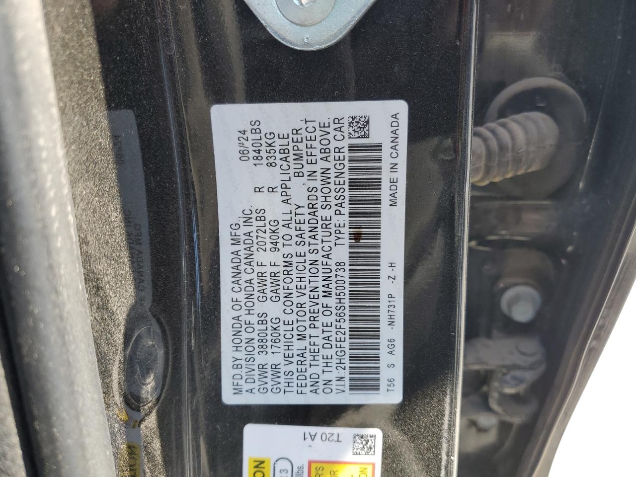 2025 Honda Civic Sport VIN: 2HGFE2F56SH500738 Lot: 65536965