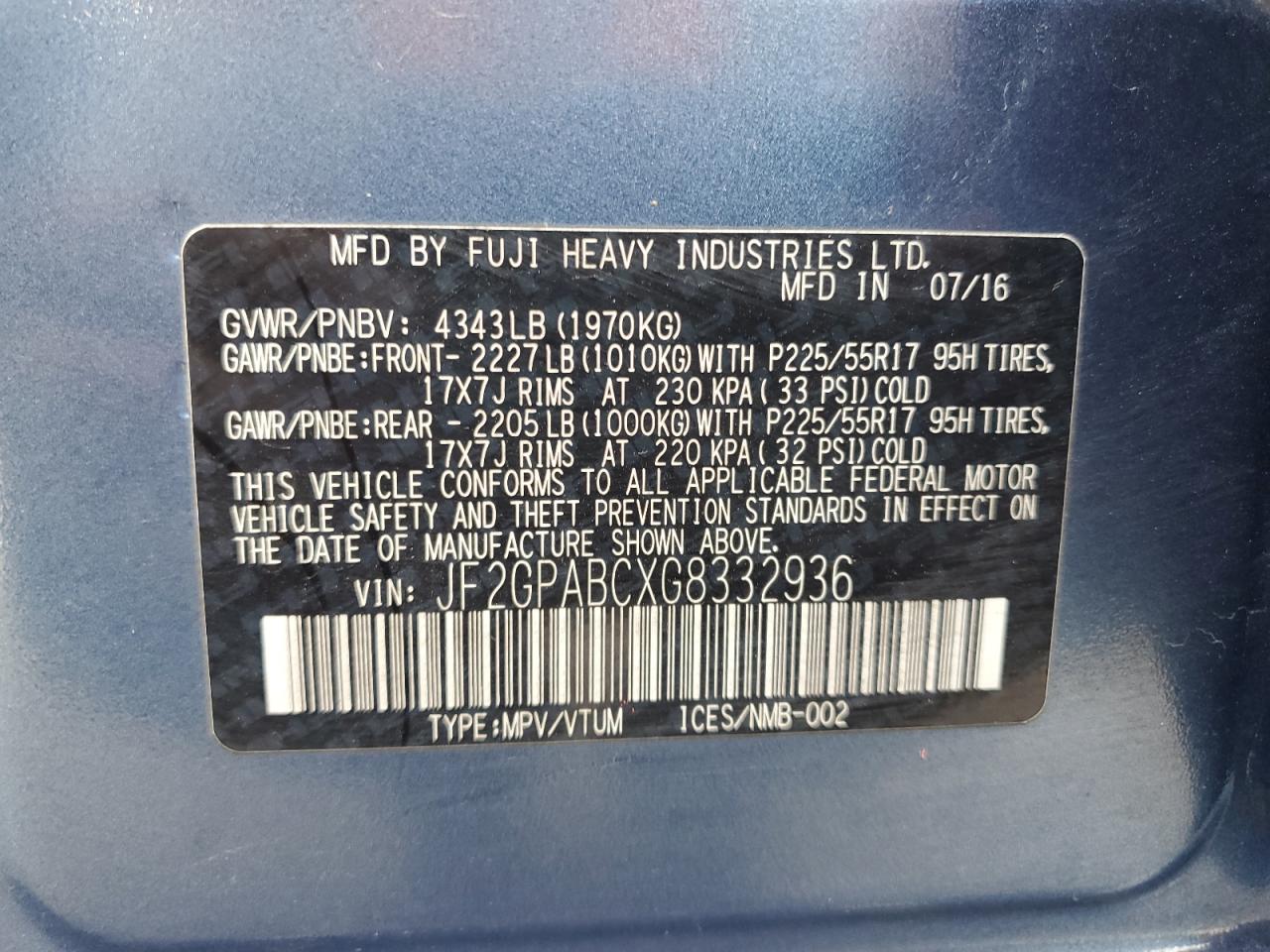 2016 Subaru Crosstrek Premium VIN: JF2GPABCXG8332936 Lot: 65183965