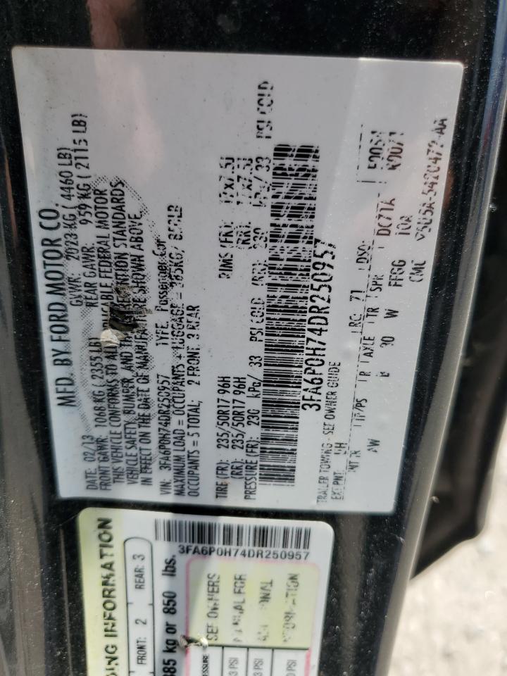 2013 Ford Fusion Se VIN: 3FA6P0H74DR250957 Lot: 65163555