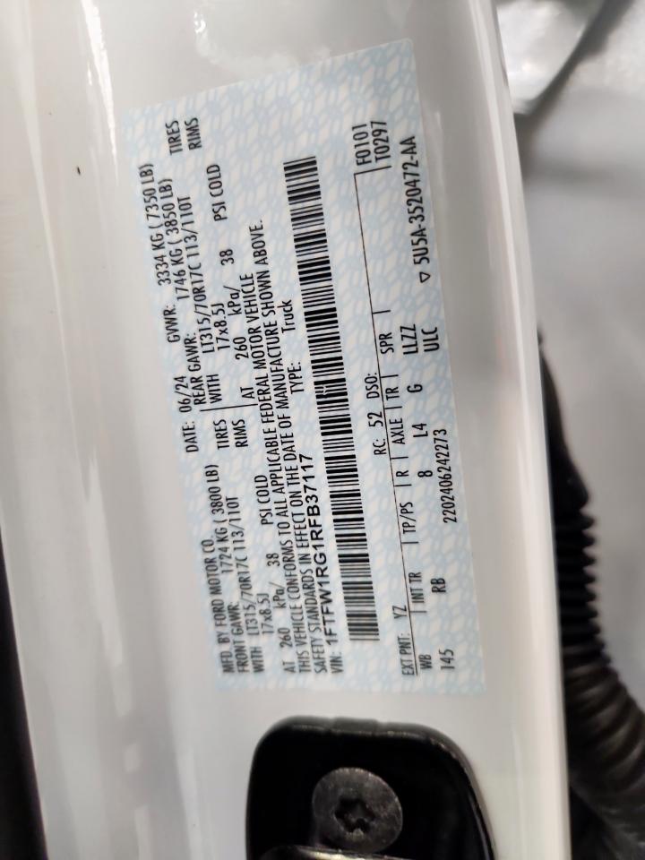 2024 Ford F150 Raptor VIN: 1FTFW1RG1RFB37117 Lot: 68149445