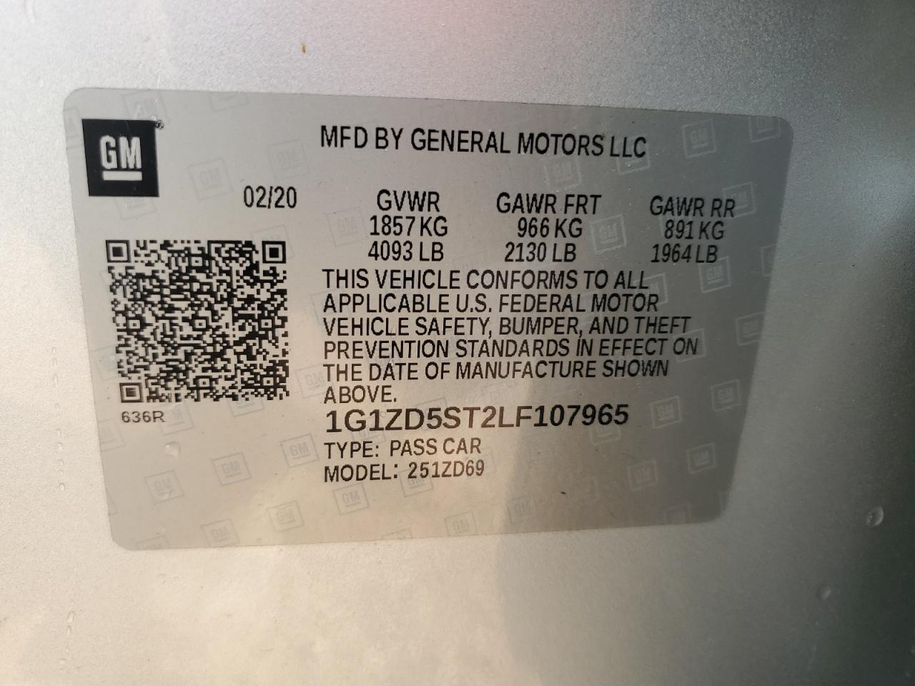2020 Chevrolet Malibu Lt VIN: 1G1ZD5ST2LF107965 Lot: 64935145