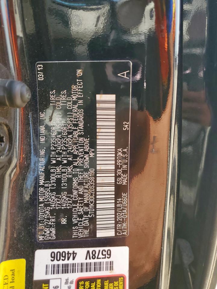 2013 Toyota Sienna Xle VIN: 5TDYK3DC2DS358190 Lot: 63370785