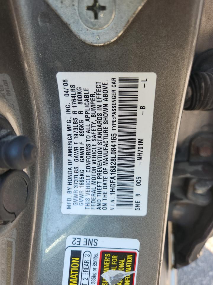 2008 Honda Civic Ex VIN: 1HGFA16828L084165 Lot: 64241295