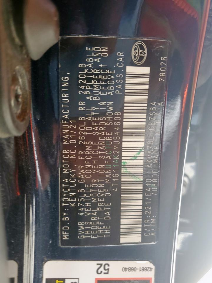 2021 Toyota Camry Se VIN: 4T1G11AK2MU544608 Lot: 65237975