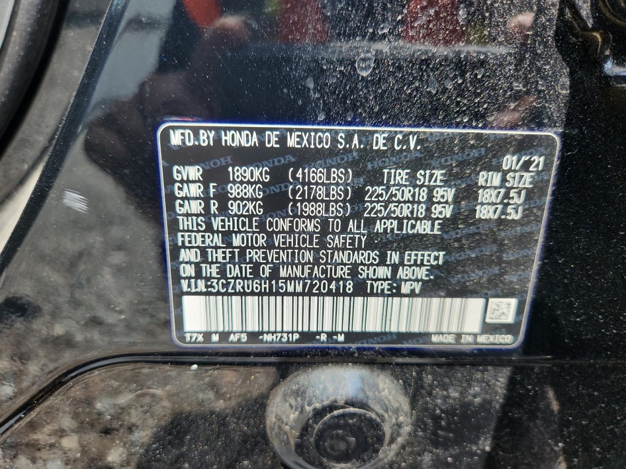 2021 Honda Hr-V Sport VIN: 3CZRU6H15MM720418 Lot: 64374705