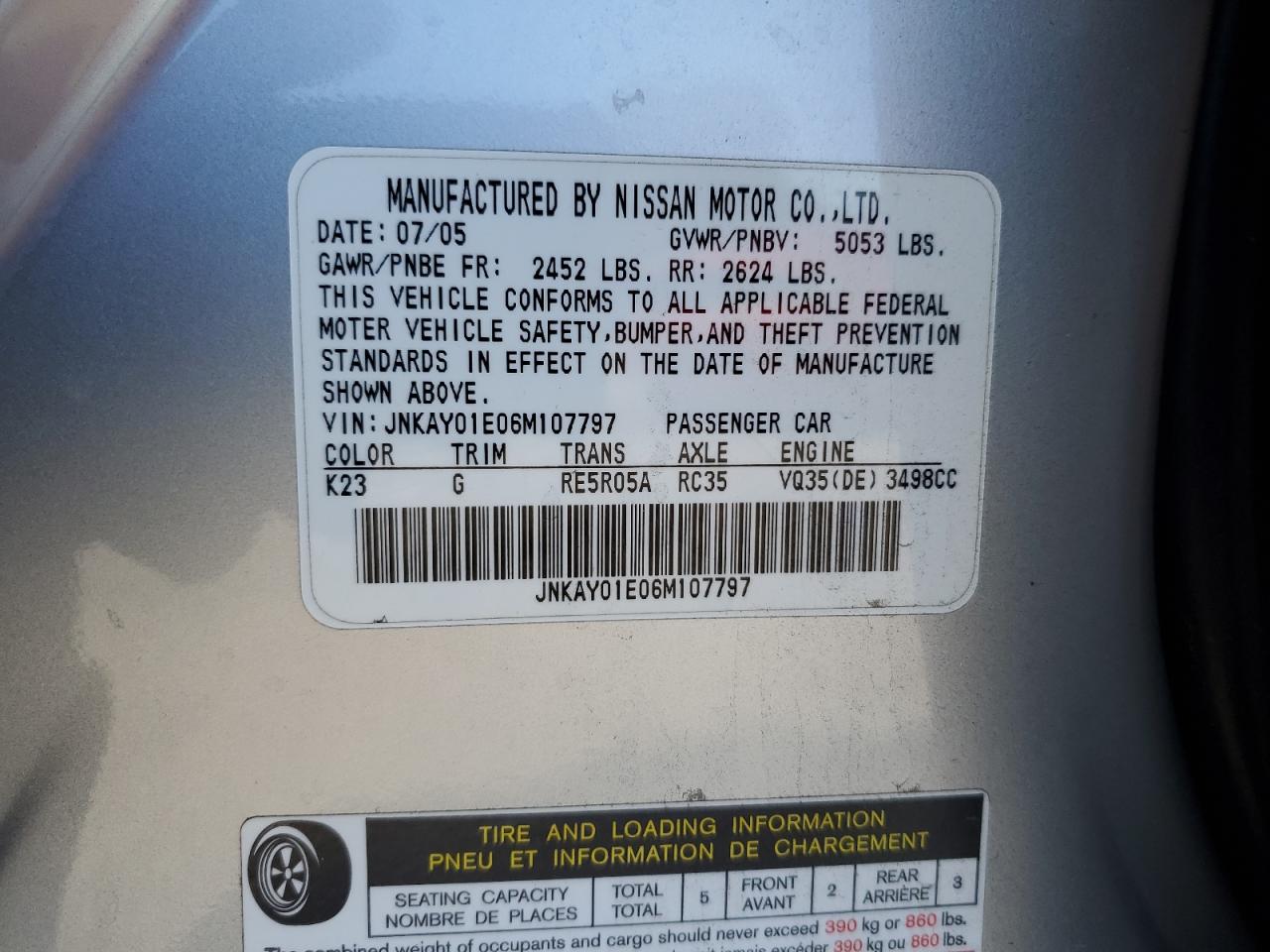 2006 Infiniti M35 Base VIN: JNKAY01E06M107797 Lot: 64312575
