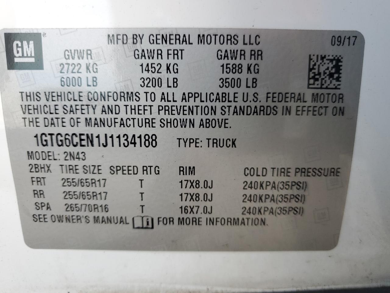 2018 GMC Canyon Sle VIN: 1GTG6CEN1J1134188 Lot: 66506555