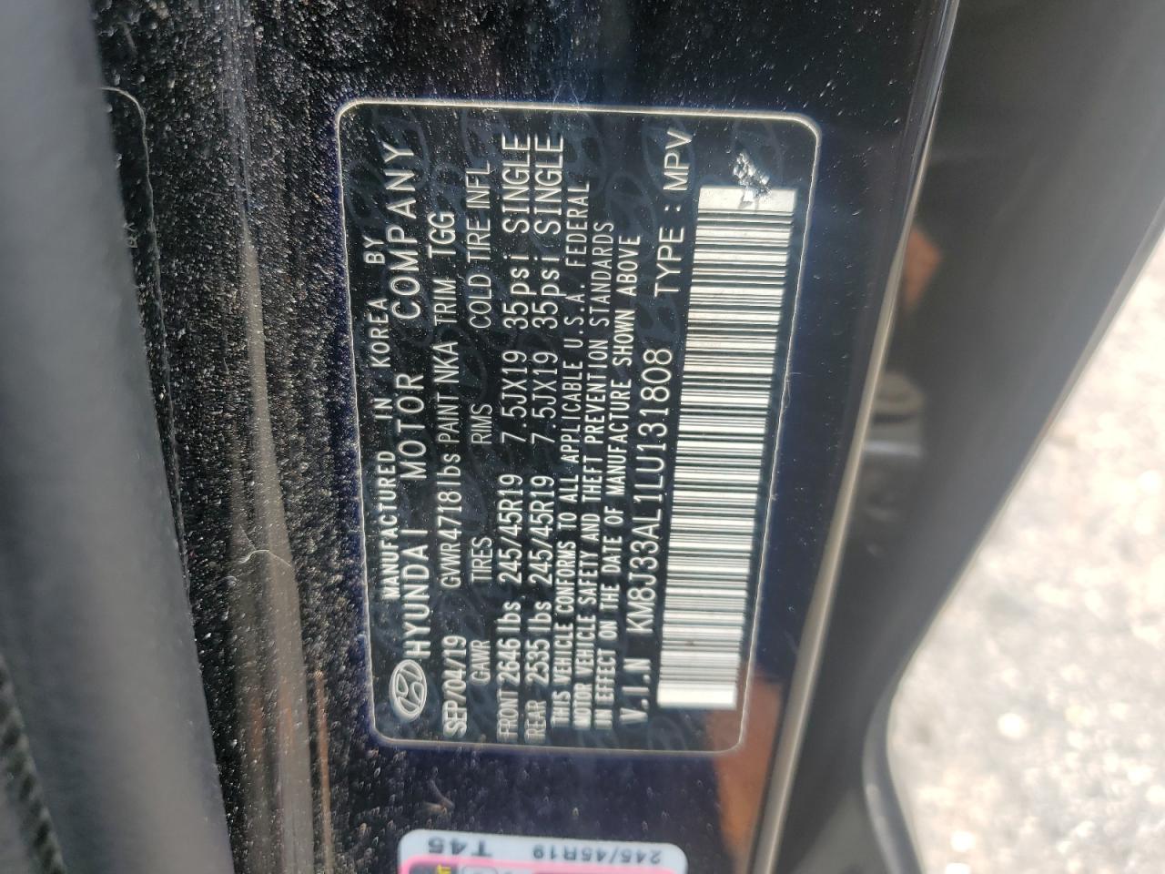 2020 Hyundai Tucson Limited VIN: KM8J33AL1LU131808 Lot: 64900855