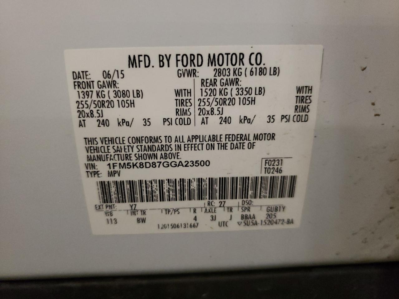2016 Ford Explorer Xlt VIN: 1FM5K8D87GGA23500 Lot: 64283085