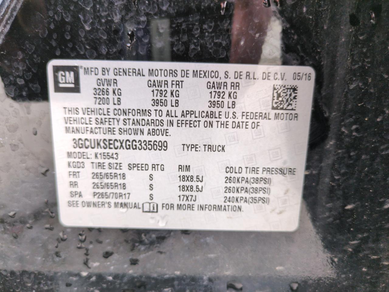2016 Chevrolet Silverado K1500 Ltz VIN: 3GCUKSECXGG335699 Lot: 65403595