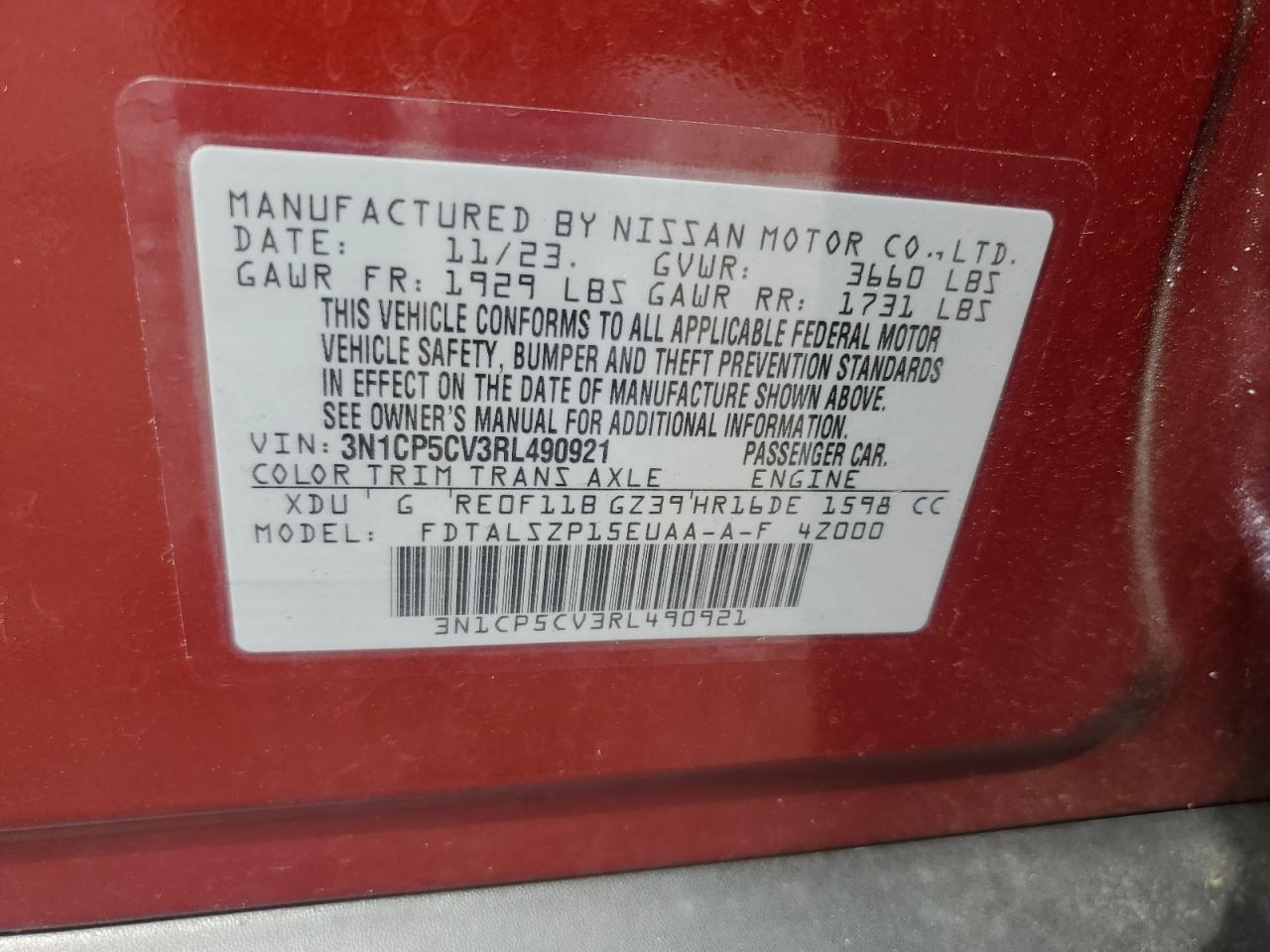 2024 Nissan Kicks Sv VIN: 3N1CP5CV3RL490921 Lot: 64449505