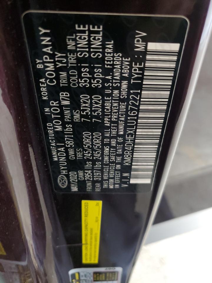 2020 Hyundai Palisade Sel VIN: KM8R4DHEXLU167221 Lot: 63323375