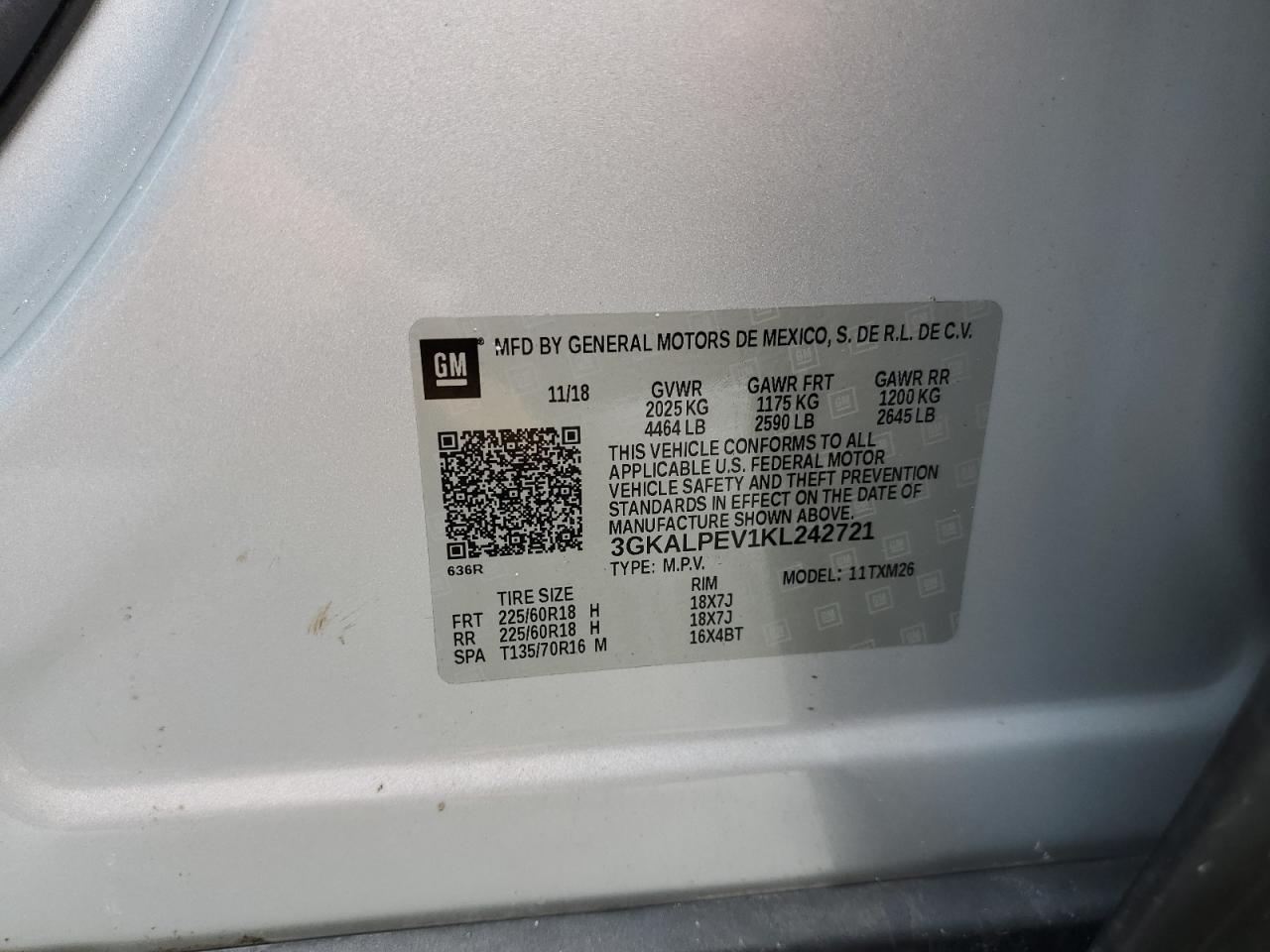 2019 GMC Terrain Slt VIN: 3GKALPEV1KL242721 Lot: 63253545