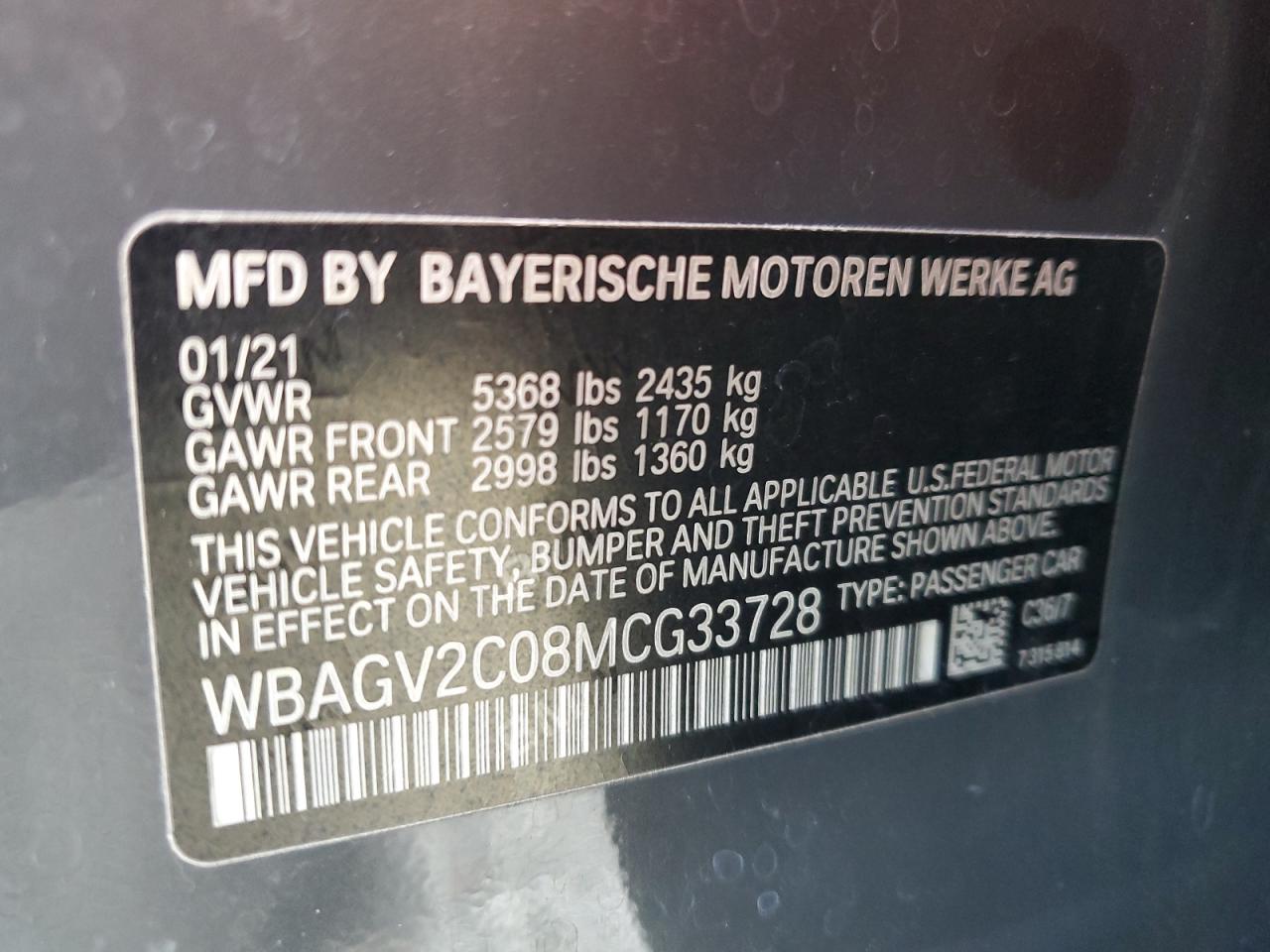 2021 BMW 840I VIN: WBAGV2C08MCG33728 Lot: 65316975