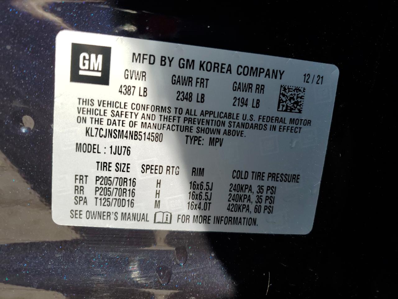 2022 Chevrolet Trax Ls VIN: KL7CJNSM4NB514580 Lot: 64097795