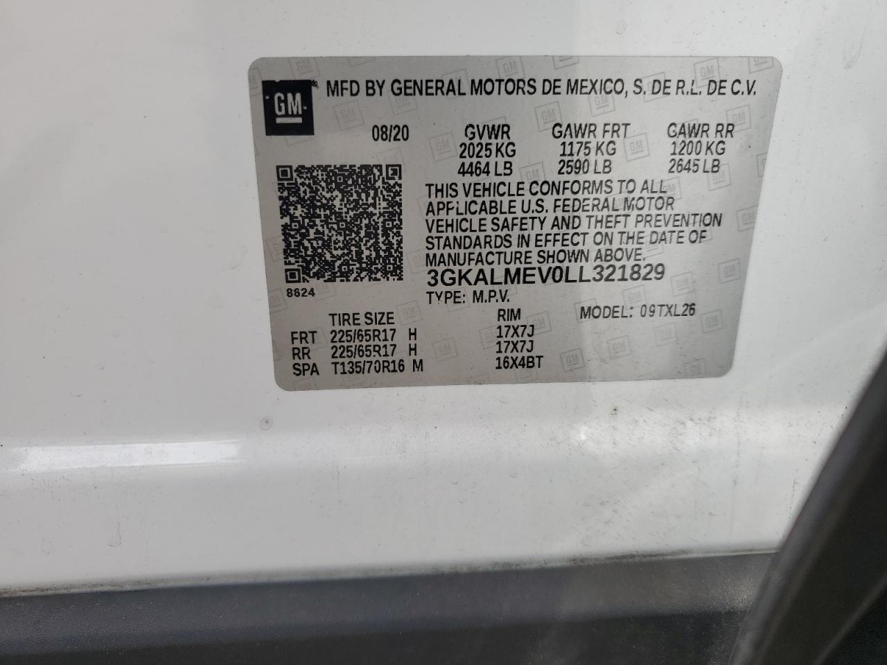 2020 GMC Terrain Sle VIN: 3GKALMEV0LL321829 Lot: 65587425