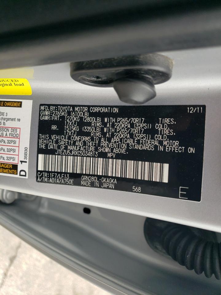 2012 Toyota 4Runner Sr5 VIN: JTEZU5JRXC5034813 Lot: 65377405