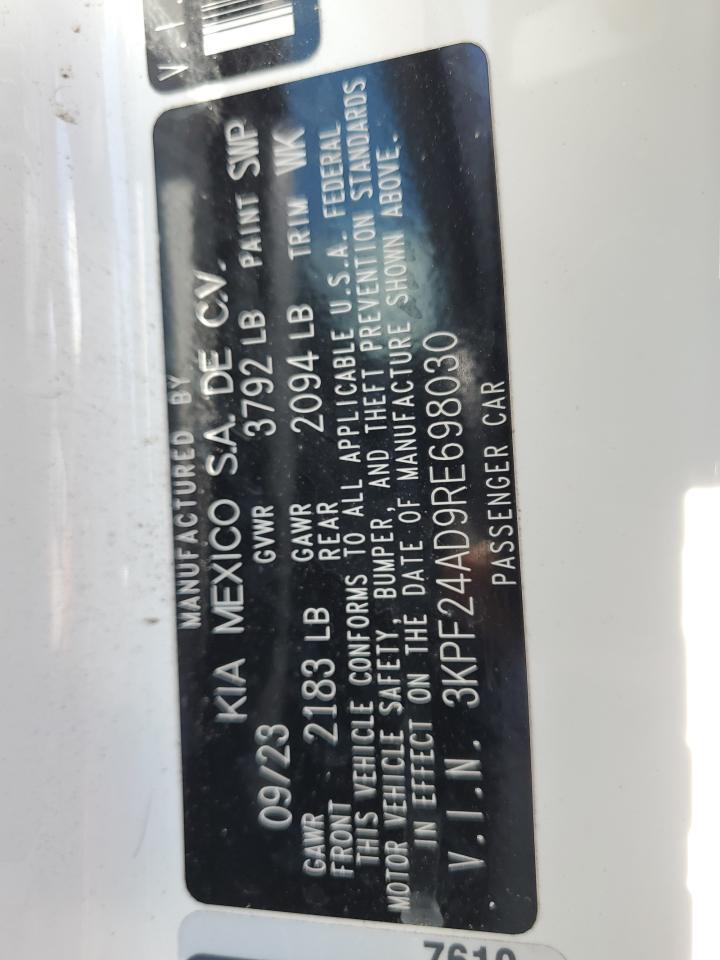 2024 Kia Forte Lx VIN: 3KPF24AD9RE698030 Lot: 64850175