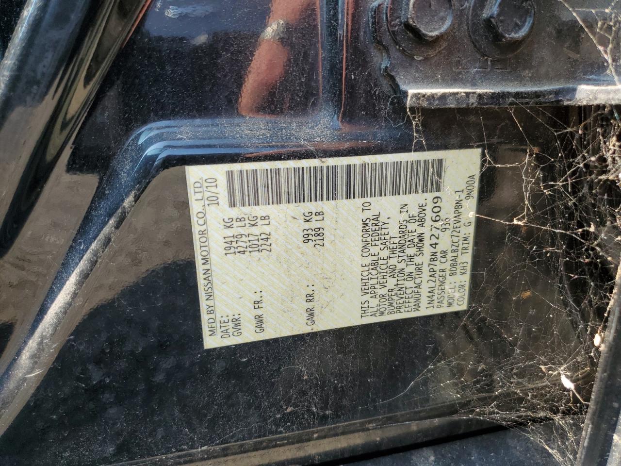 2011 Nissan Altima Base VIN: 1N4AL2AP7BN427609 Lot: 66747985