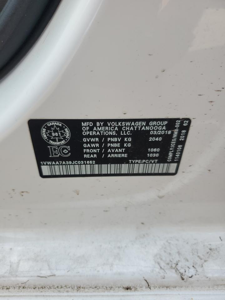 2018 Volkswagen Passat S VIN: 1VWAA7A39JC031652 Lot: 64906755