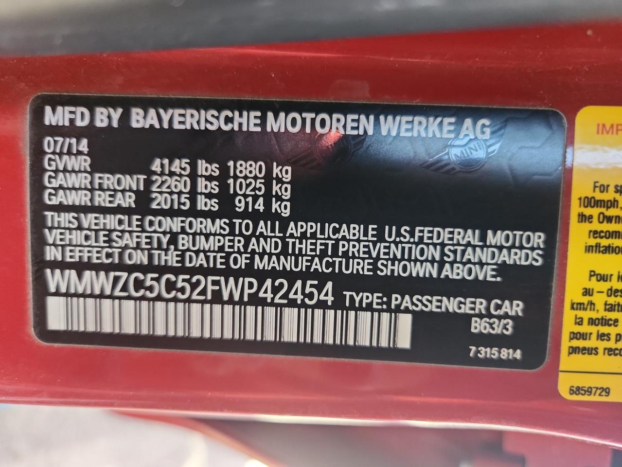 WMWZC5C52FWP42454 2015 Mini Cooper S Countryman