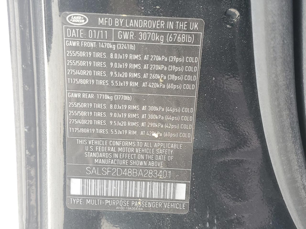 2011 Land Rover Range Rover Sport Hse VIN: SALSF2D48BA283401 Lot: 64133155