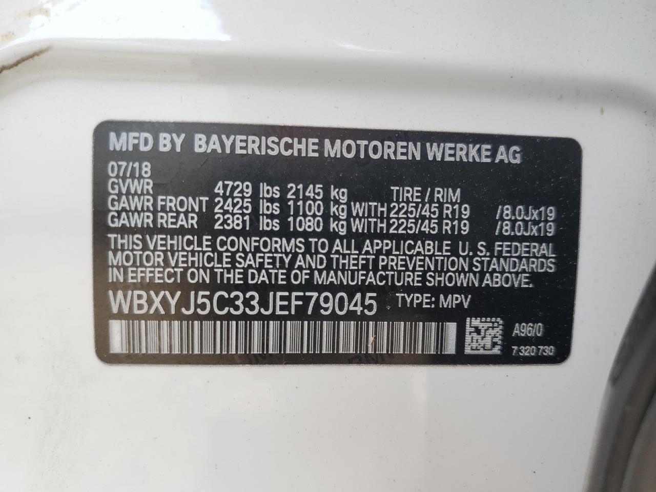 2018 BMW X2 xDrive28I VIN: WBXYJ5C33JEF79045 Lot: 66143585