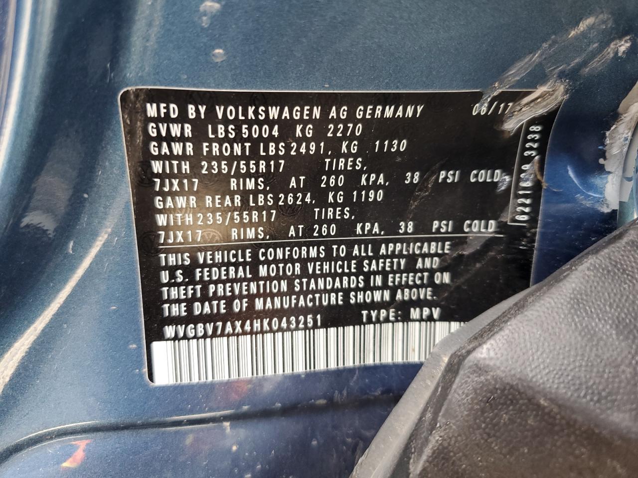 2017 Volkswagen Tiguan S VIN: WVGBV7AX4HK043251 Lot: 66448845