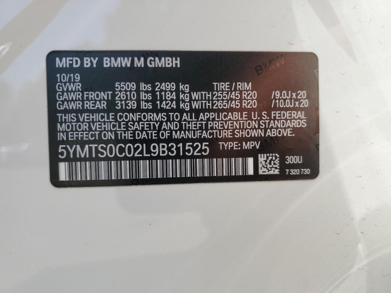 2020 BMW X3 M Competition VIN: 5YMTS0C02L9B31525 Lot: 66509245