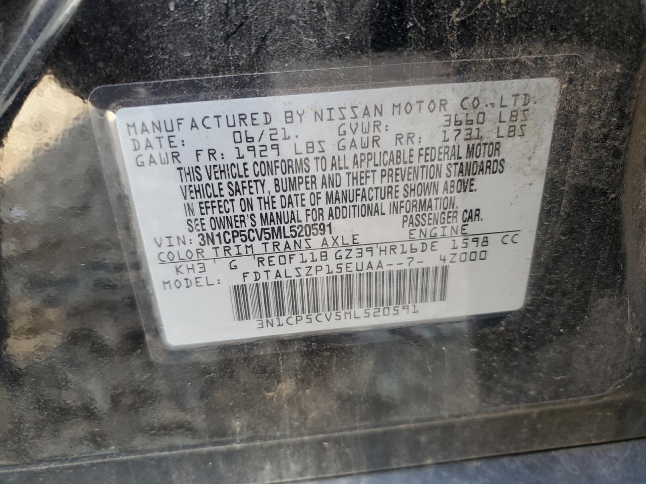 2021 Nissan Kicks Sv VIN: 3N1CP5CV5ML520591 Lot: 63906815