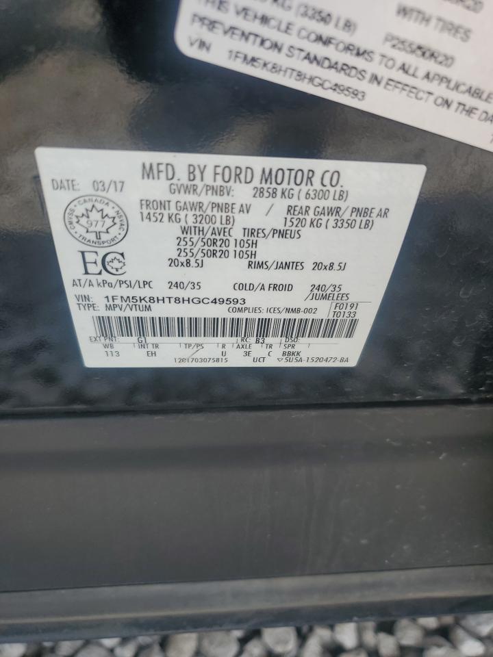 2017 Ford Explorer Platinum VIN: 1FM5K8HT8HGC49593 Lot: 64365895