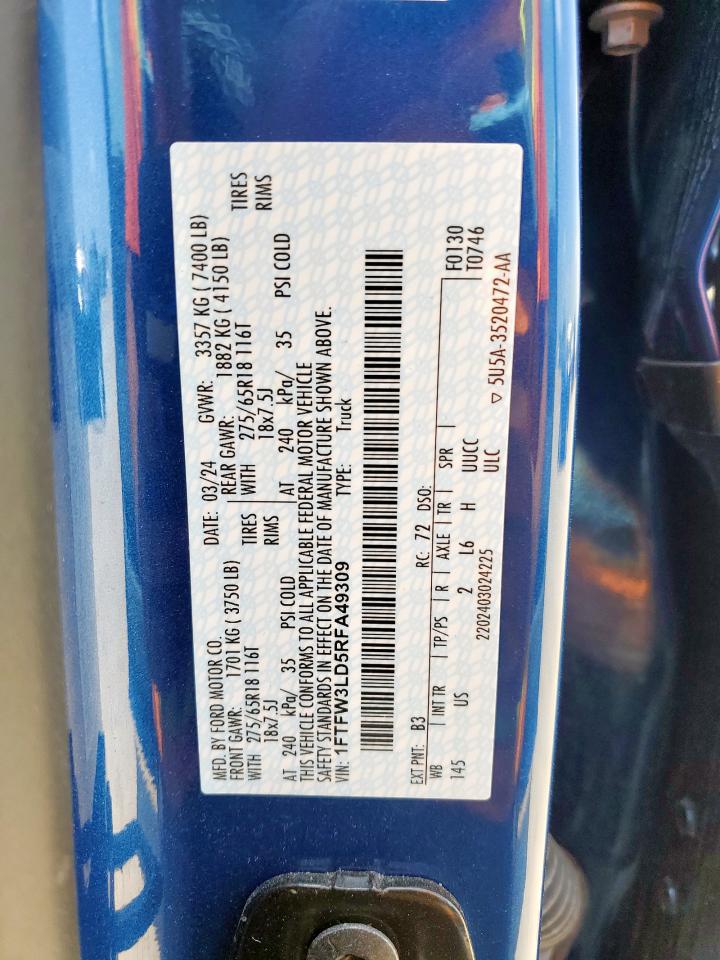 2024 Ford F150 Xlt VIN: 1FTFW3LD5RFA49309 Lot: 63294195