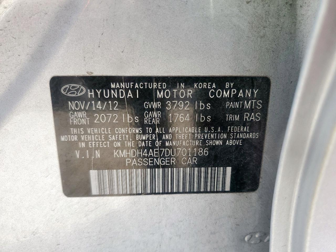 2013 Hyundai Elantra Gls VIN: KMHDH4AE7DU701186 Lot: 64777275