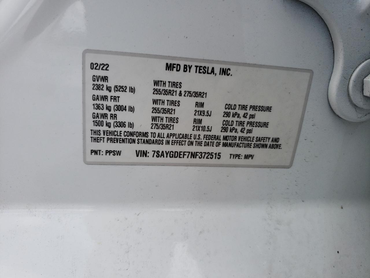 2022 Tesla Model Y VIN: 7SAYGDEF7NF372515 Lot: 61592095