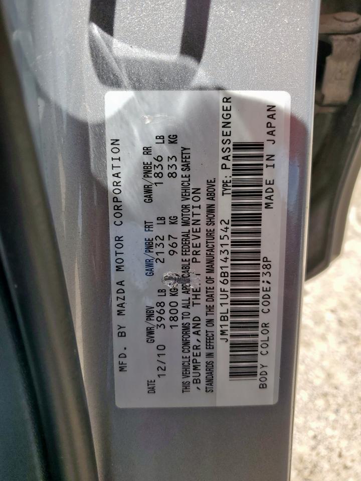 2011 Mazda 3 I VIN: JM1BL1UF6B1431542 Lot: 69052125