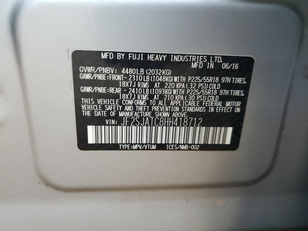 2017 Subaru Forester 2.5I Touring VIN: JF2SJATC8HH418712 Lot: 62984475