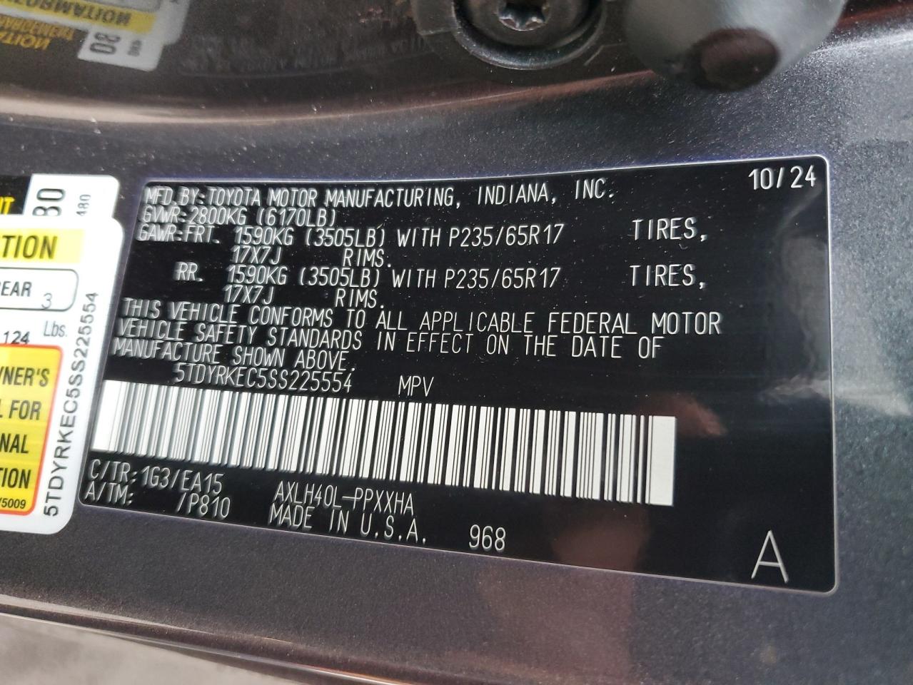 2025 Toyota Sienna Xle VIN: 5TDYRKEC5SS225554 Lot: 64863805