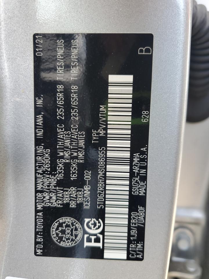 2021 Toyota Highlander Xle VIN: 5TDGZRBH7MS086955 Lot: 64446405