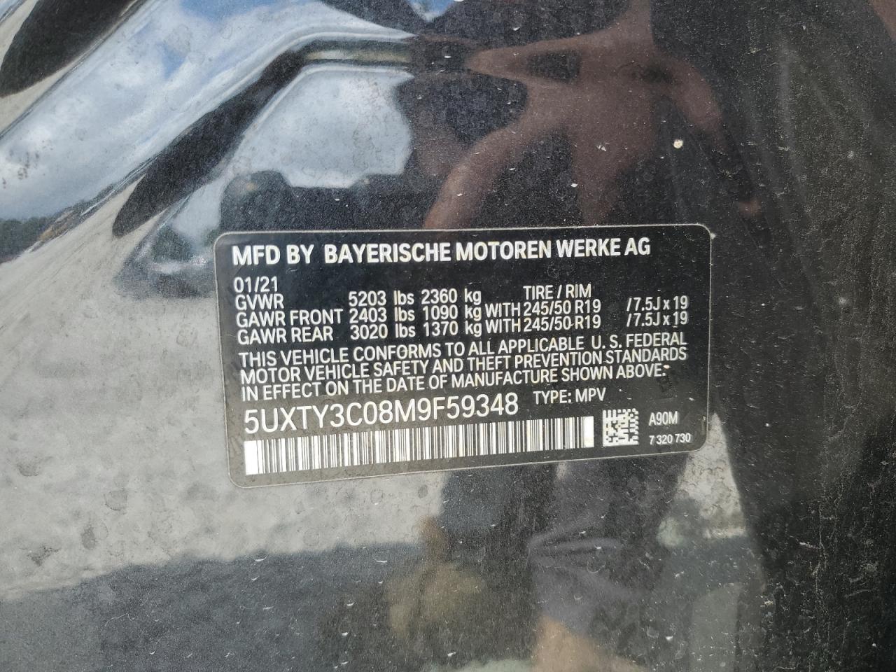 2021 BMW X3 Sdrive30I VIN: 5UXTY3C08M9F59348 Lot: 64795405