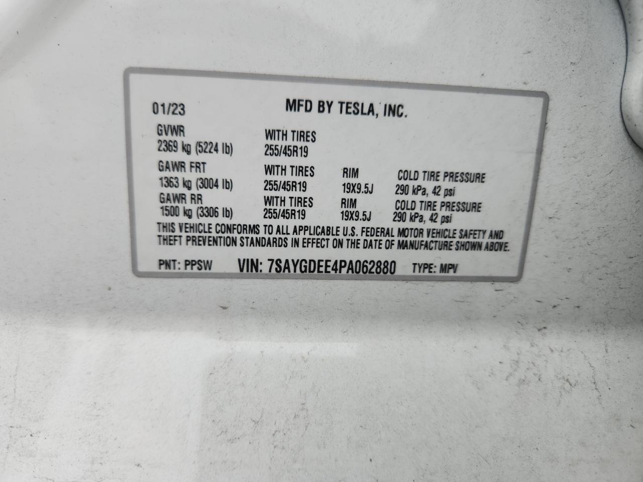 2023 Tesla Model Y VIN: 7SAYGDEE4PA062880 Lot: 64358465