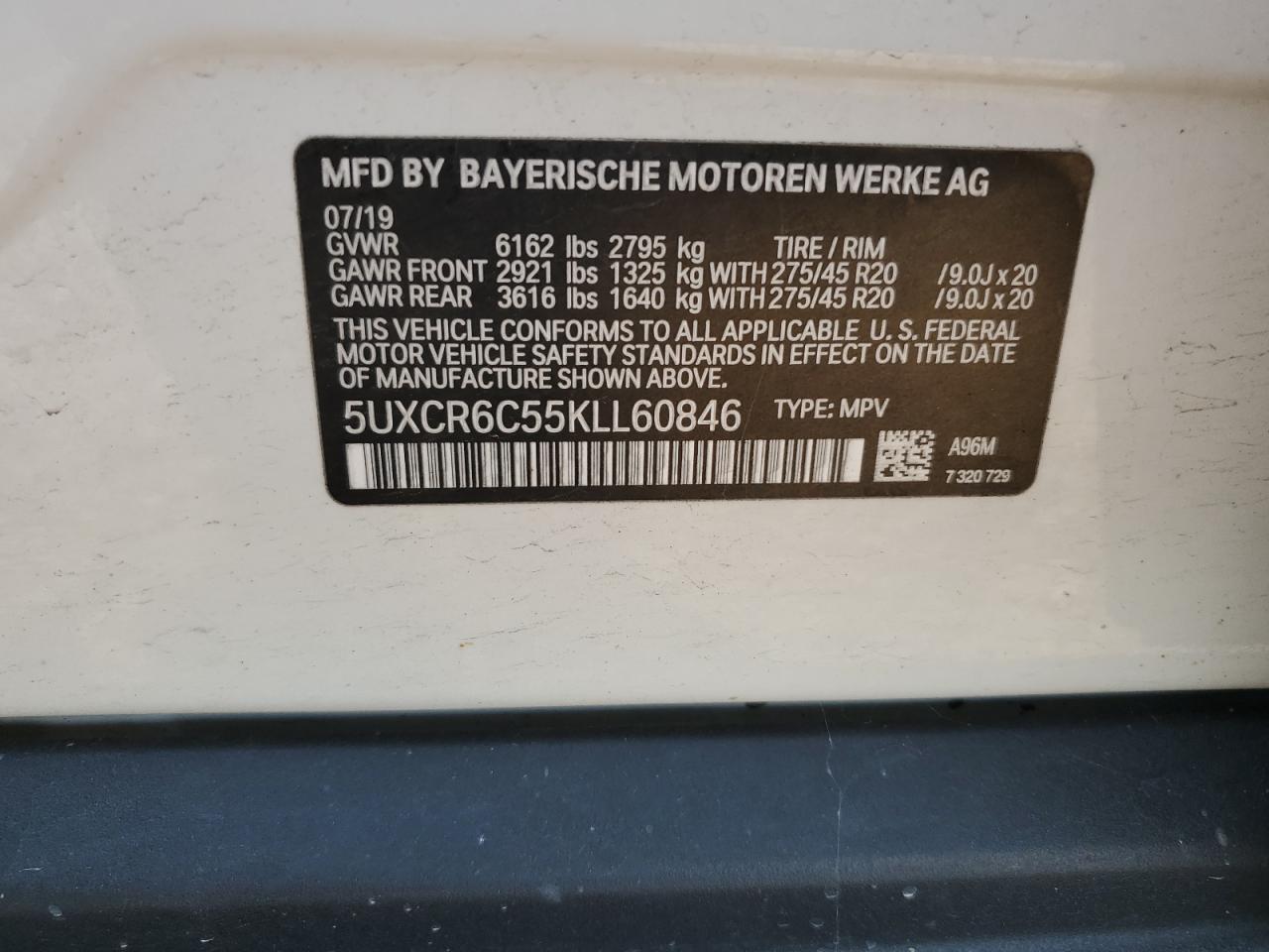 2019 BMW X5 xDrive40I VIN: 5UXCR6C55KLL60846 Lot: 64627295