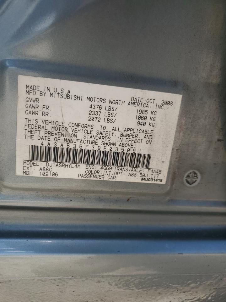 2009 Mitsubishi Galant Es VIN: 4A3AB36F39E035091 Lot: 64957195