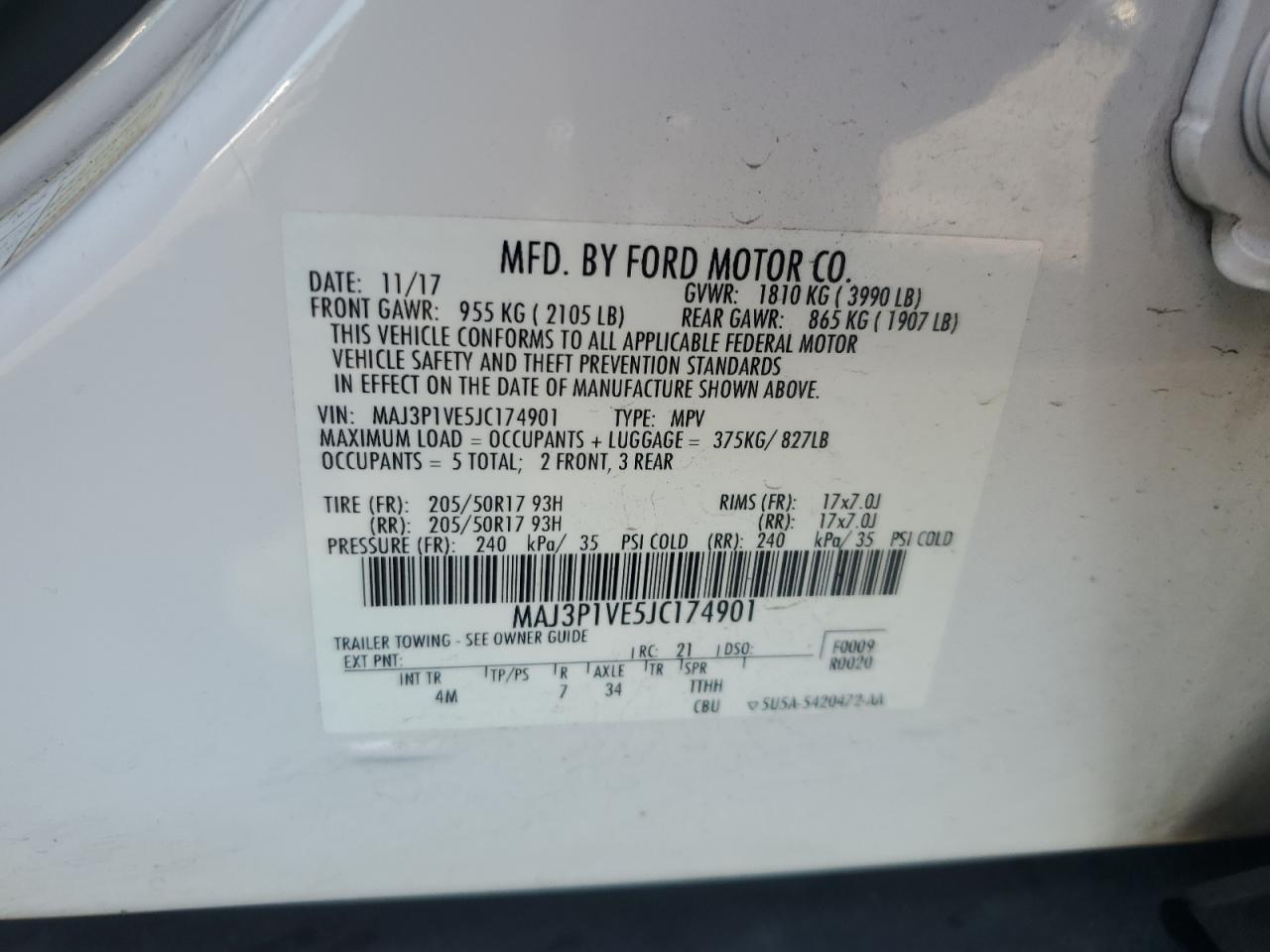 2018 Ford Ecosport Titanium VIN: MAJ3P1VE5JC174901 Lot: 66112875