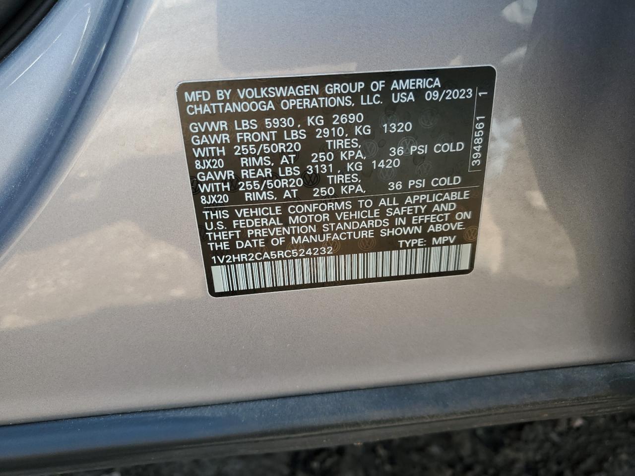 2024 Volkswagen Atlas Se VIN: 1V2HR2CA5RC524232 Lot: 64881895