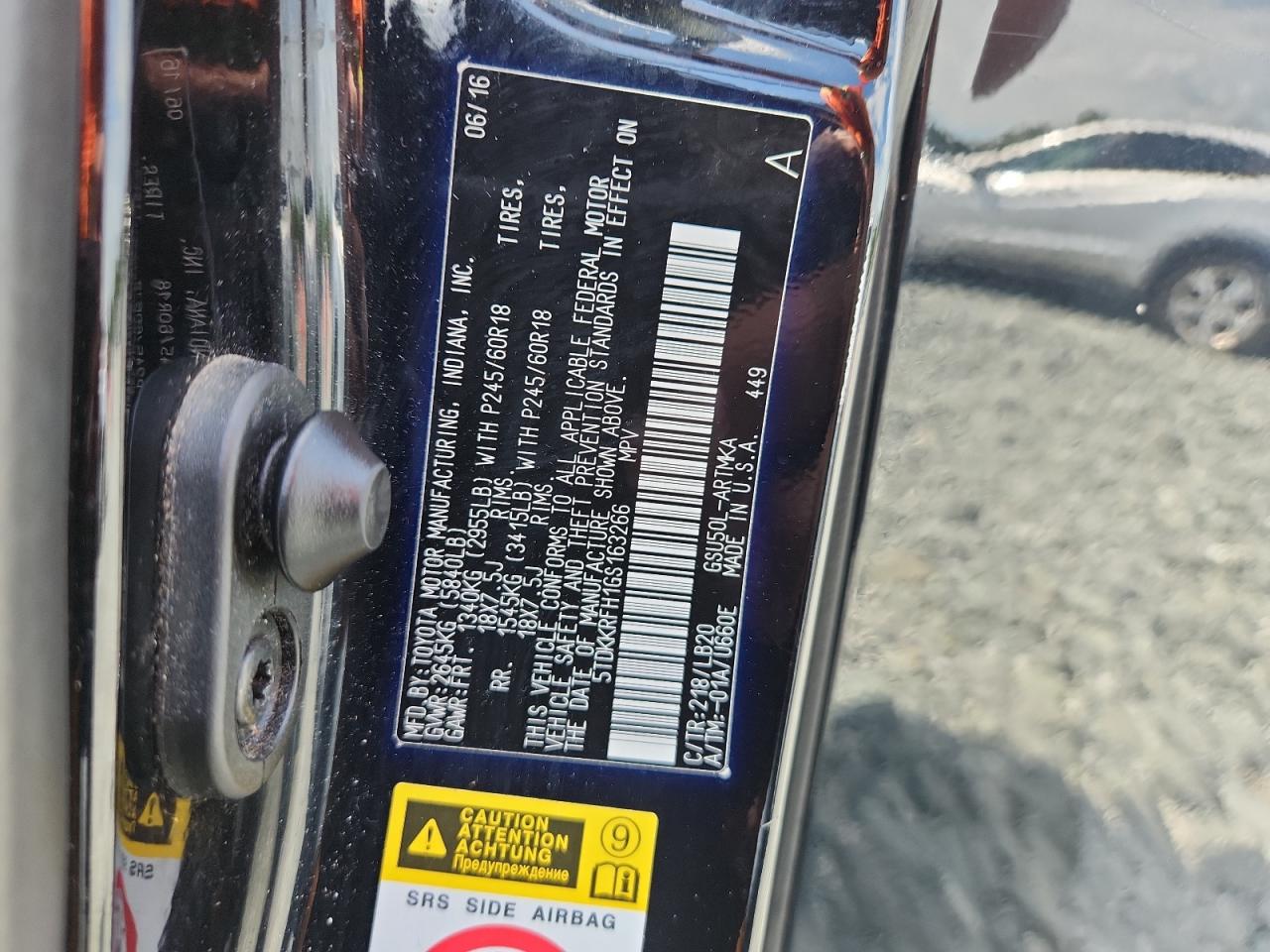 2016 Toyota Highlander Xle VIN: 5TDKKRFH1GS163266 Lot: 64394845