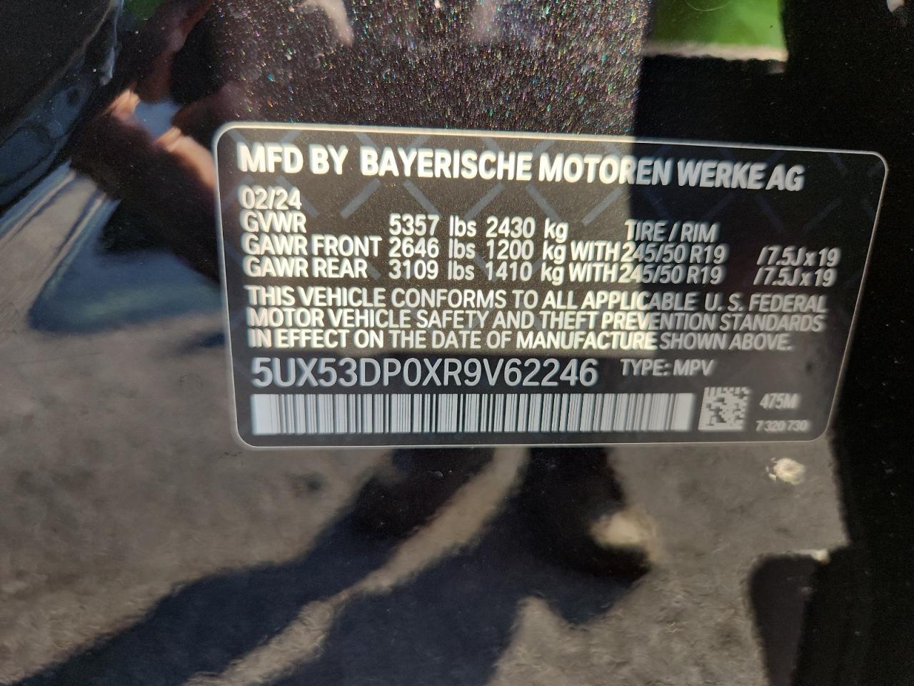 2024 BMW X3 xDrive30I VIN: 5UX53DP0XR9V62246 Lot: 63648565