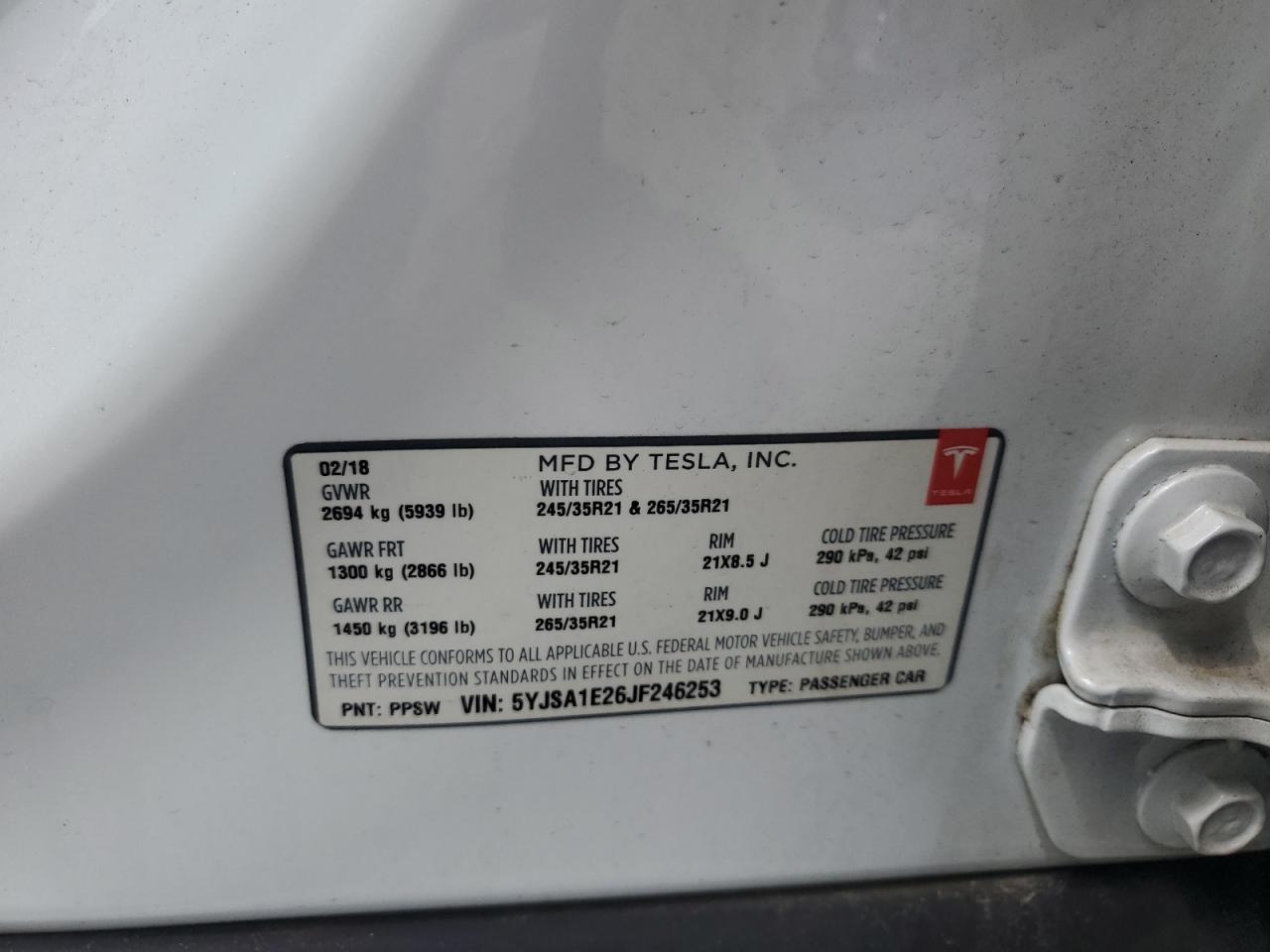 2018 Tesla Model S VIN: 5YJSA1E26JF246253 Lot: 64390215